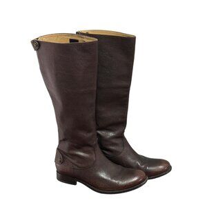 FRYE MELISSA BUTTON BACK ZIP DARK BROWN TALL LEATHER BOOTS WOMEN'S SZ 8 B